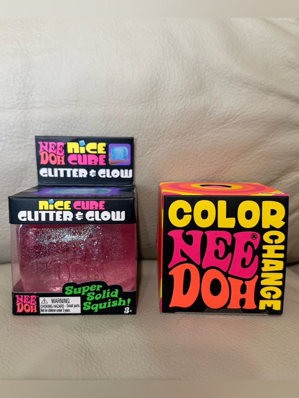 NEW Needoh Glitter & Glow Nice Cube & Pink to Purple Color Change Ball Squishy